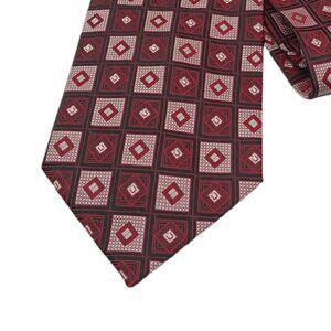 Campia Moda Silk Tie Mens 61” Burgundy Black Geometric Diamond Art Deco Wide New